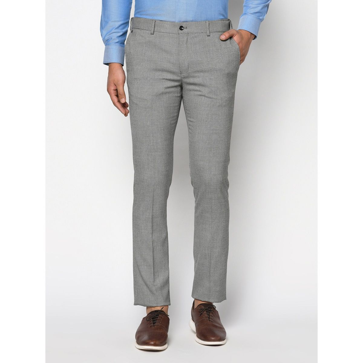 Buy online Grey Solid Flat Front Formal Trouser from Bottom Wear for Men by  V-mart for ₹429 at 10% off | 2024 Limeroad.com