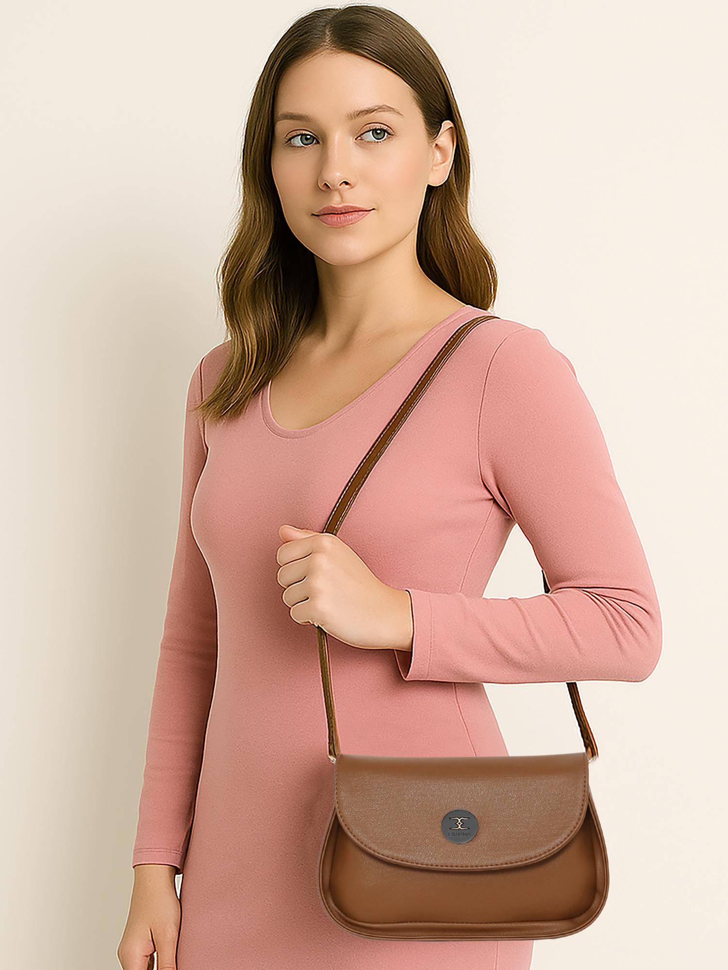 ESBEDA Women Tan Color Structured Classic Sling Bag (S)