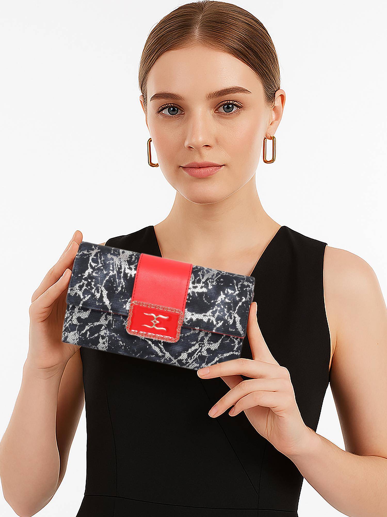 ESBEDA Women Black Marble Luxe Textured Wallet (S)
