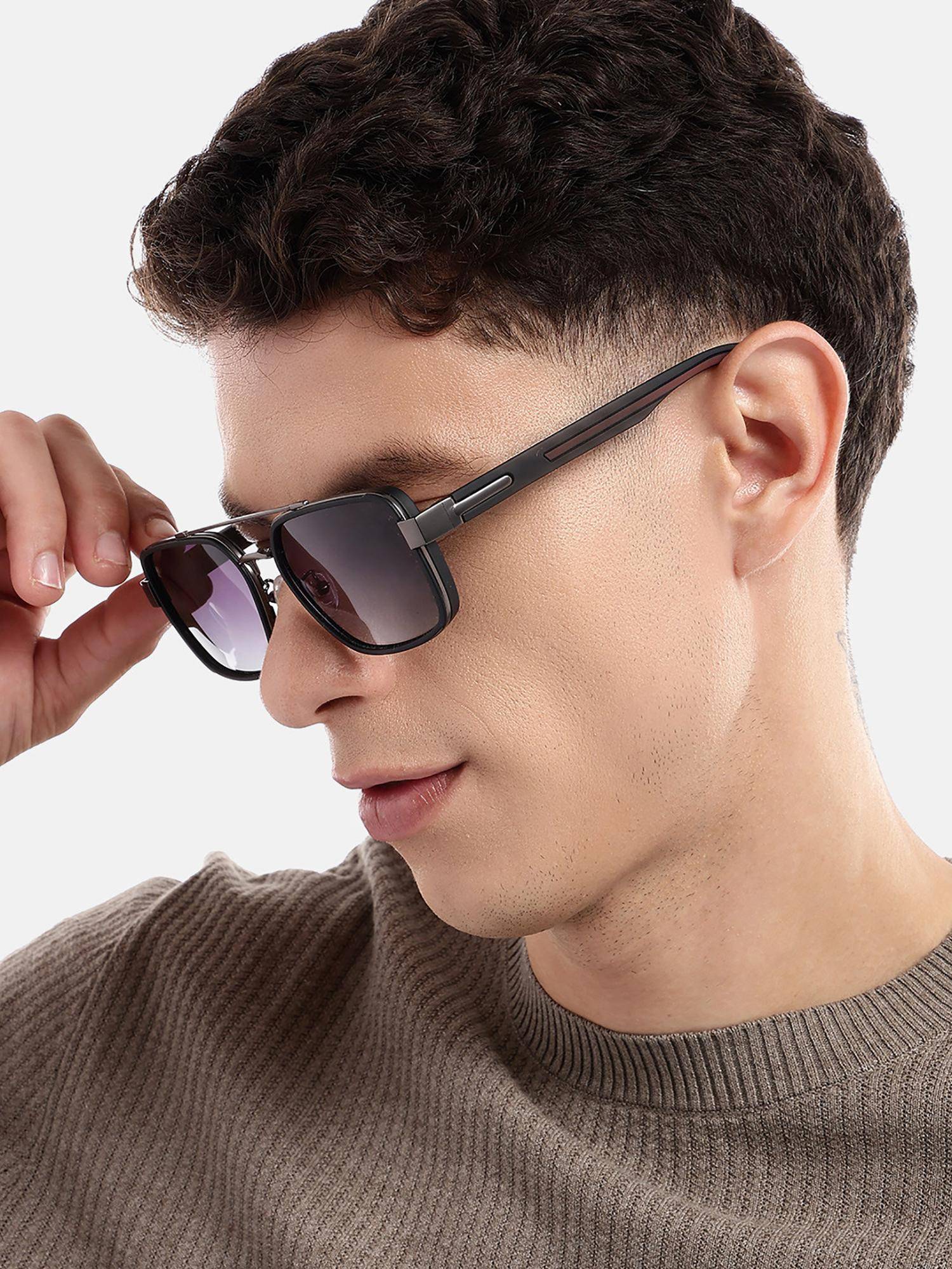 Carlton London Unisex Premium Metallic & Black Toned Grey Uv With Polarized Lens Square Sunglasses