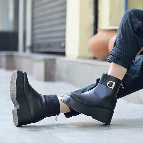 Shoetopia Women Smart Mid Top Zipper Black Casual Boots (EURO 37)