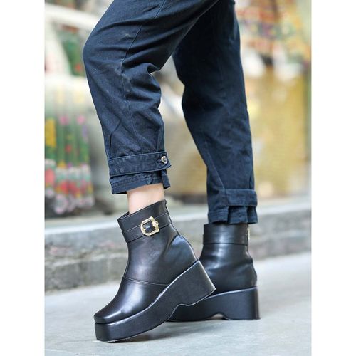 Shoetopia Women Smart Mid Top Zipper Black Casual Boots (EURO 37)