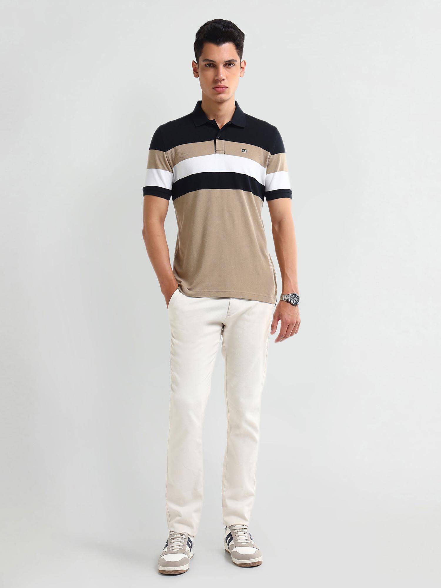Buy Arrow Men's Beige Colorblock Polo T-Shirt Online