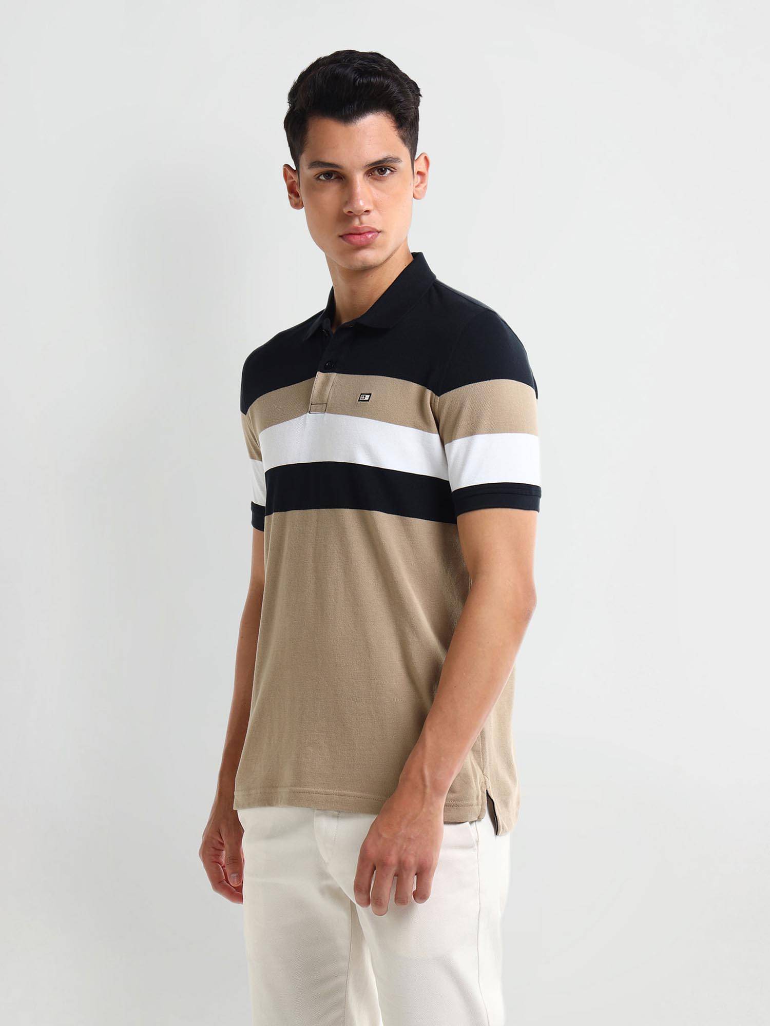 Buy Arrow Men's Beige Colorblock Polo T-Shirt Online