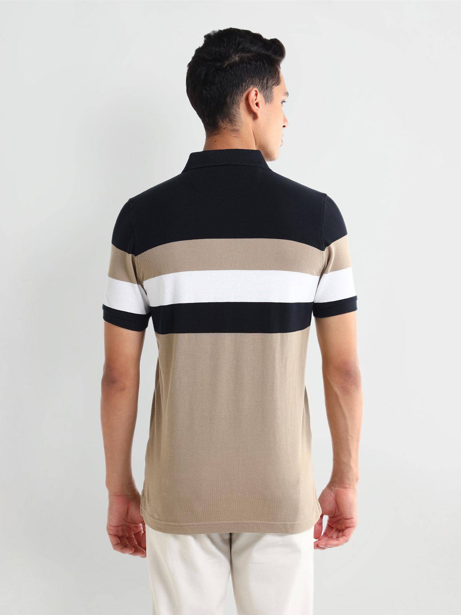 Buy Arrow Men's Beige Colorblock Polo T-Shirt Online