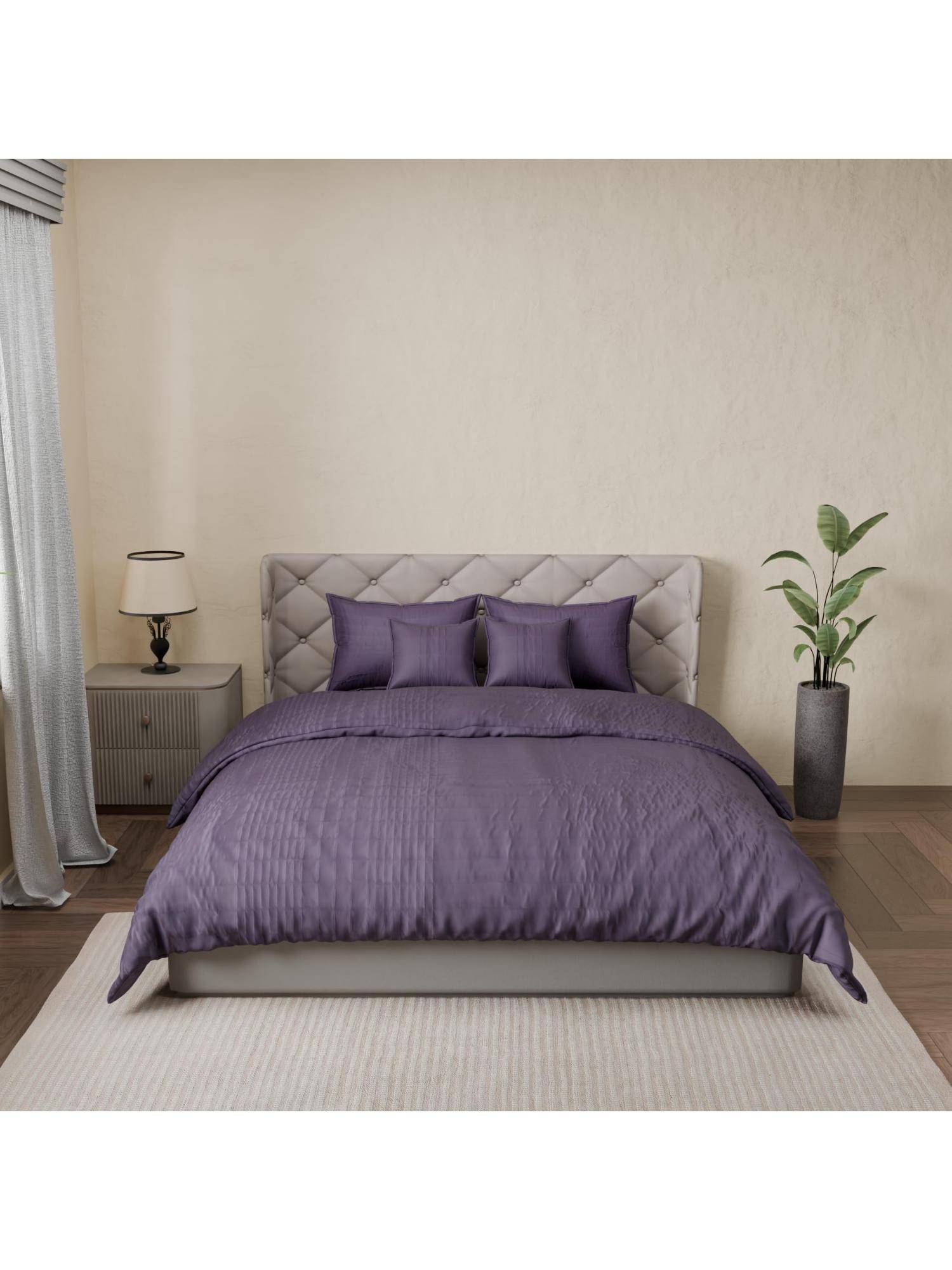Nesterra Poly Rich Blended Textile Purple Royal Mulberry Mist Bedsheet with 4 Pillow Cover