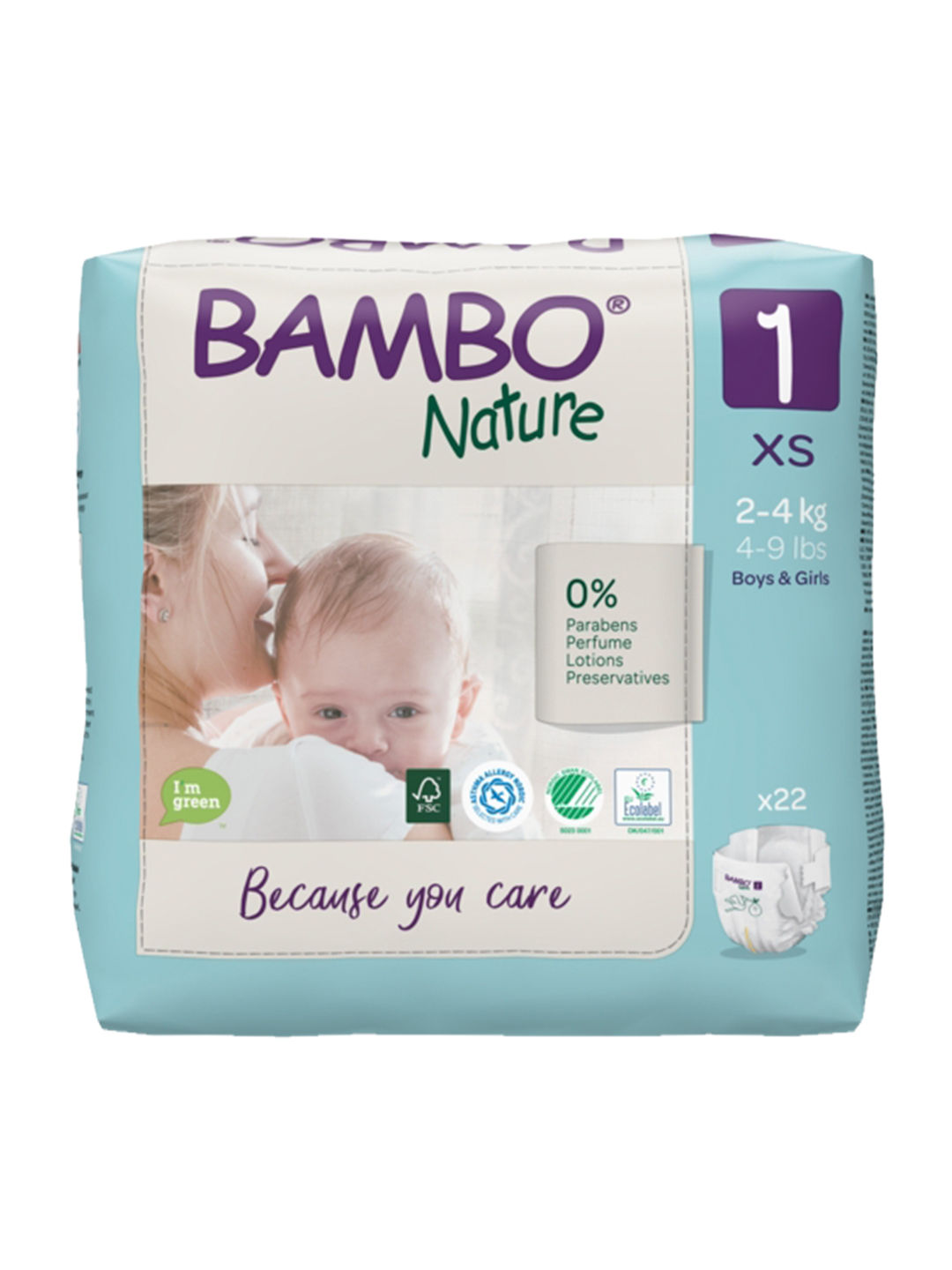 Bambo Nature Premium Baby Diapers - XS Size, 22 Count, For Newborn Baby