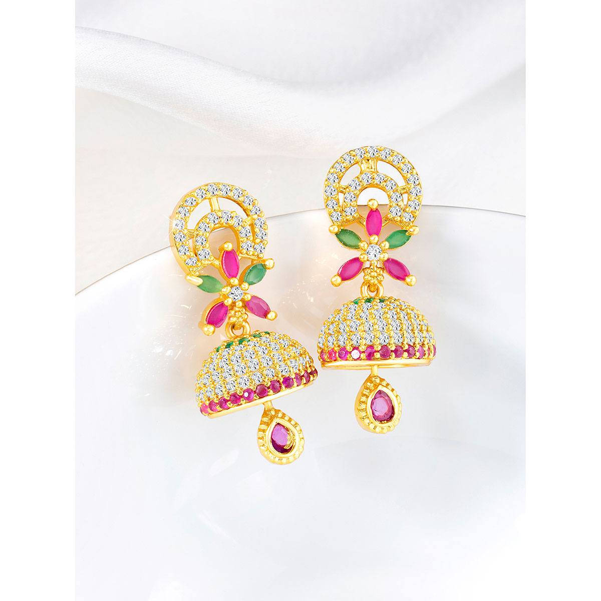 Peora Gold Plated Multi-Color Cubic Zirconia Studded Jhumki Earrings
