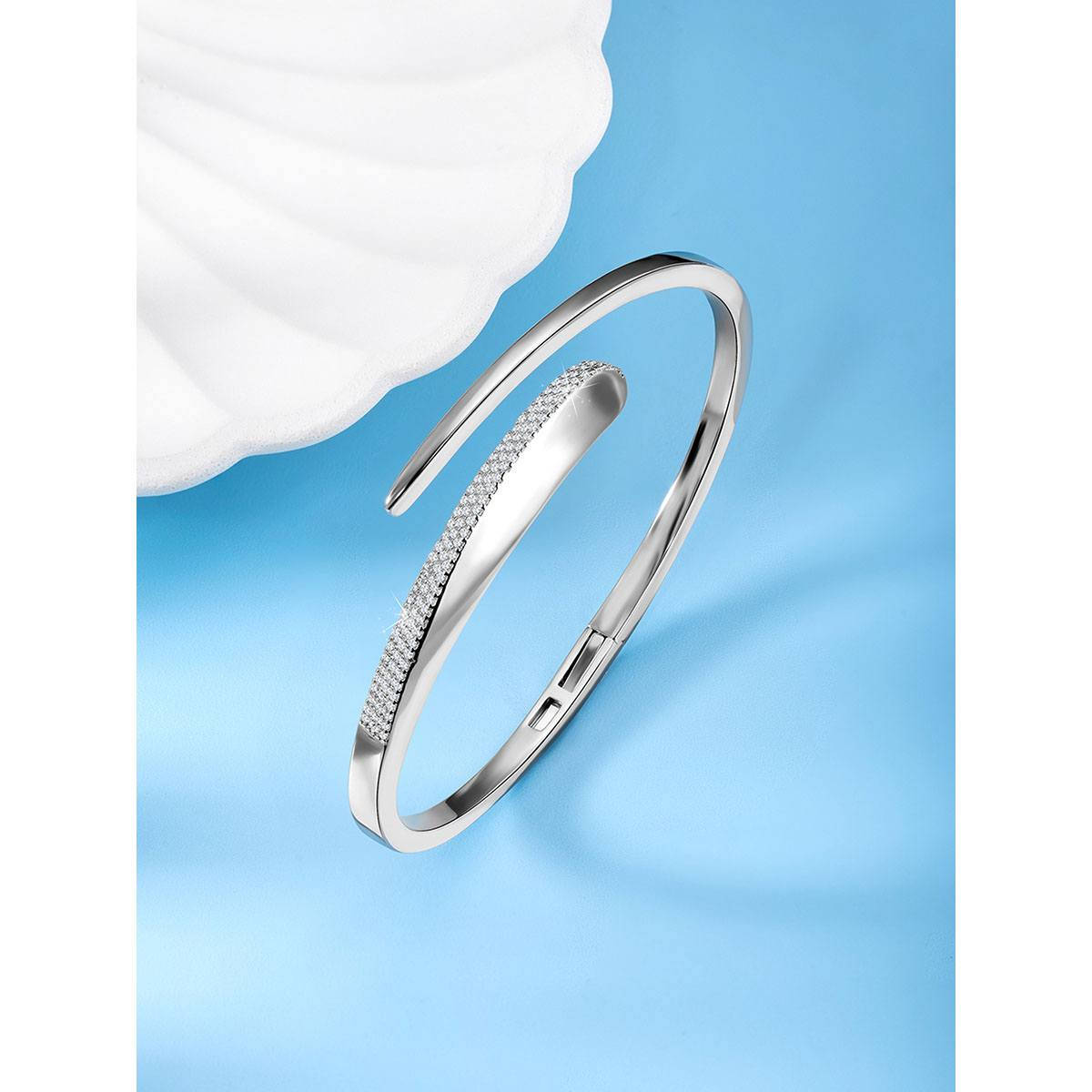 Peora Silver Plated Cz Studded Fancy Kada Bracelet