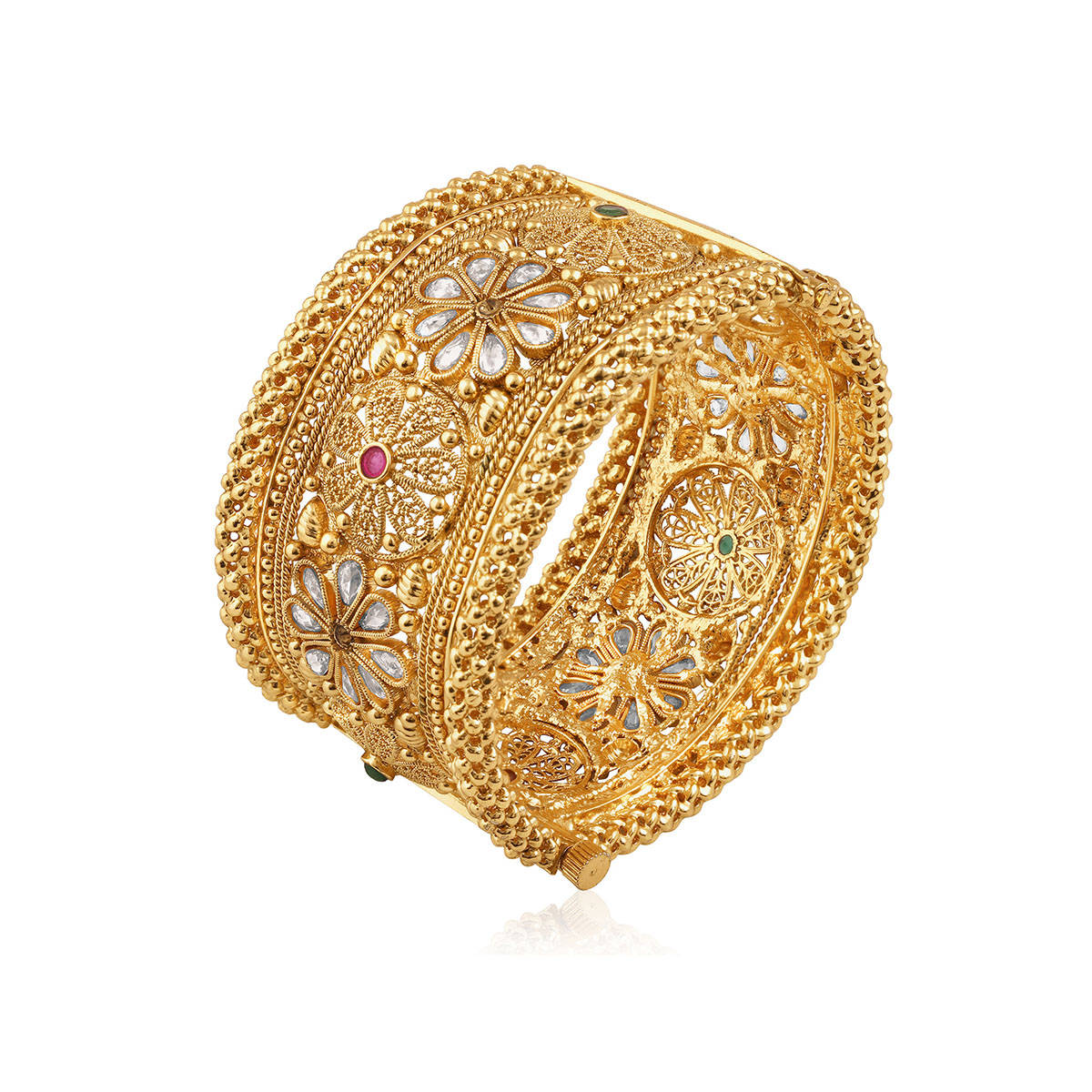 Peora Gold Plated Synthetic Stone Studded Thick Bangle - White (2.6)