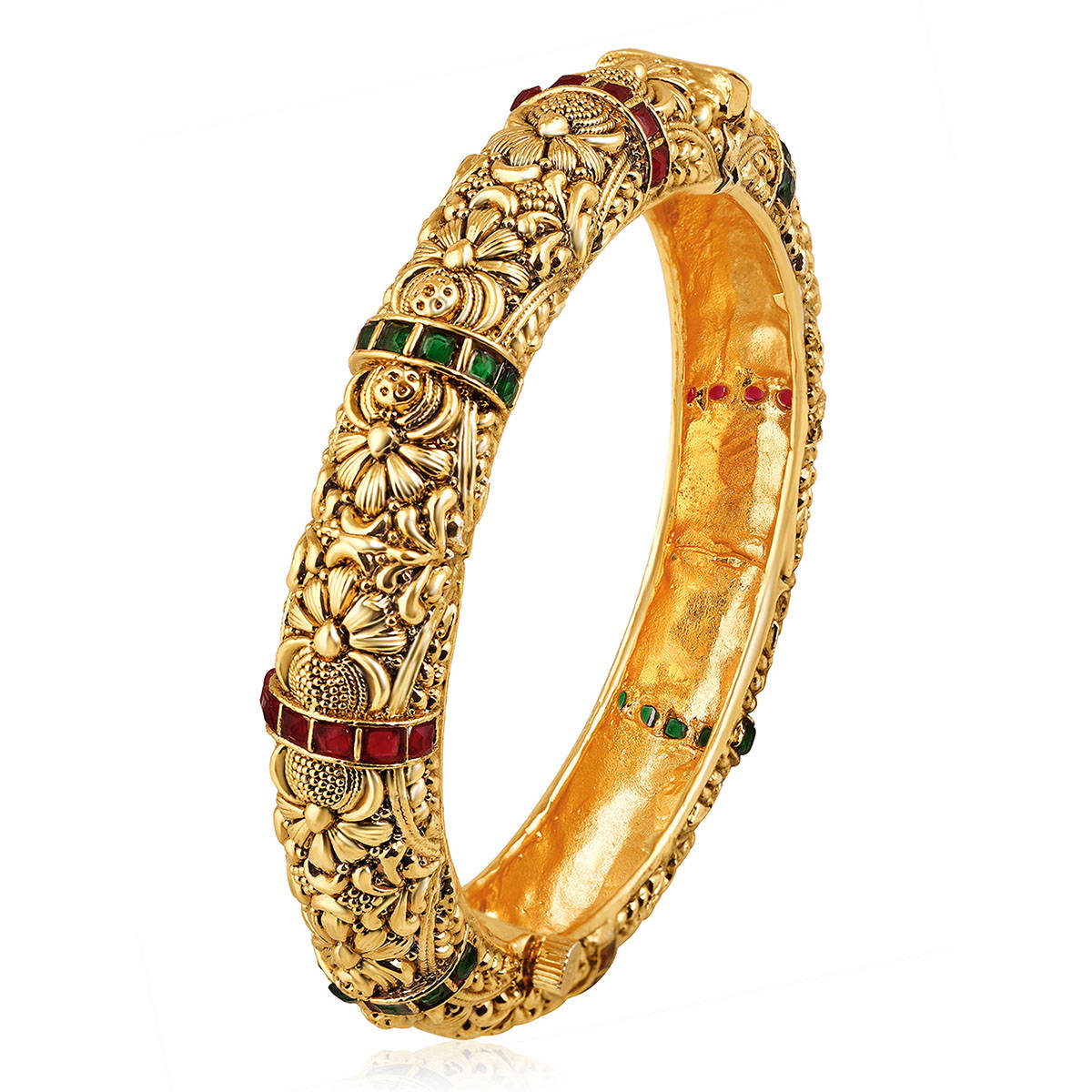 Peora Gold Plated Synthetic Stone Studded Thick Bangle (2.8)