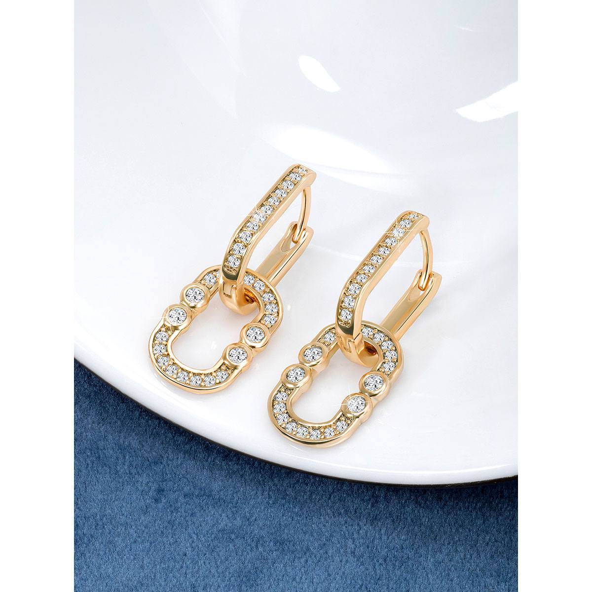 Peora Gold Plated Cubic Zirconia Studded Hoop Earrings