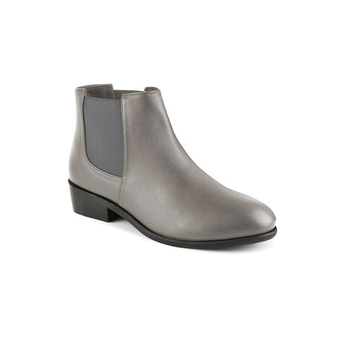 Buy SHUZ TOUCH Women Mid Top Block Heel Leather Grey Chelsea Boots