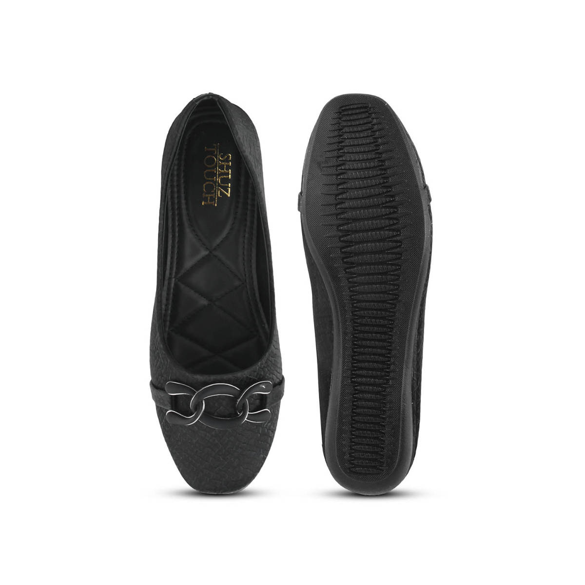 Buy SHUZ TOUCH Buckled Round Toe Black Ballerinas Online