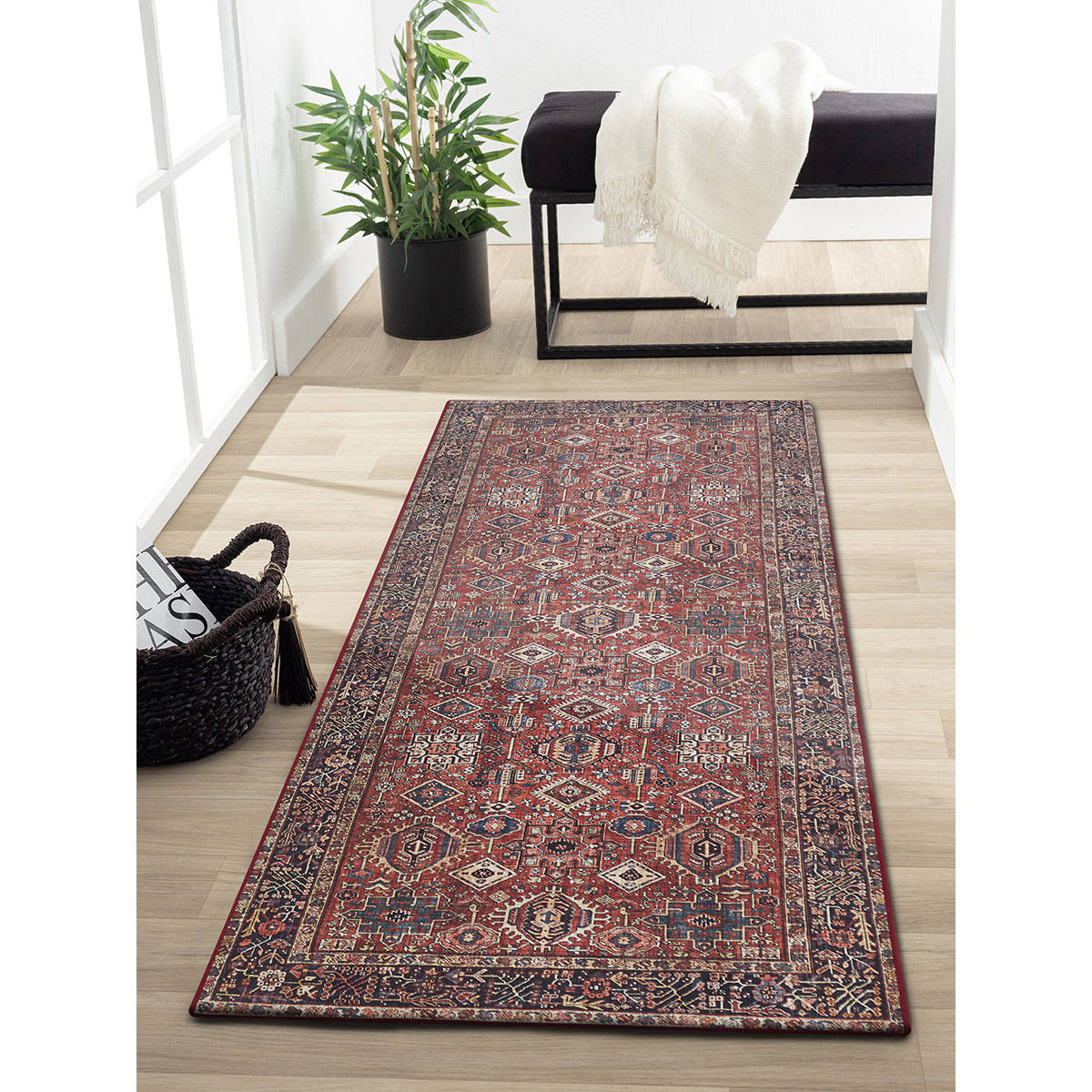 OBSESSIONS Rust Ethnic Bedside Runner (2.5x5 Feet)