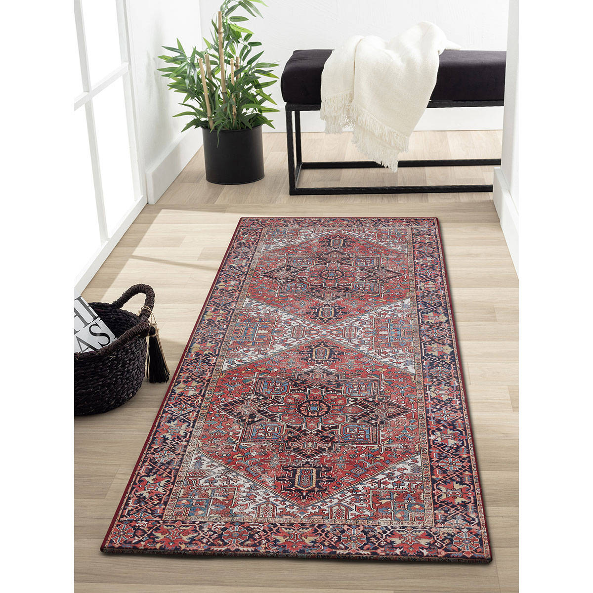 OBSESSIONS Navy Blue Ethnic Bedside Runner (2.5x5 Feet)