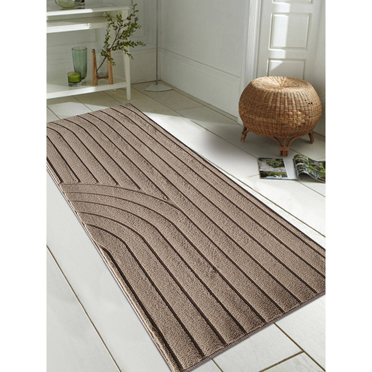 OBSESSIONS Brown Abstract Bedside Runner (2.5x5 Feet)