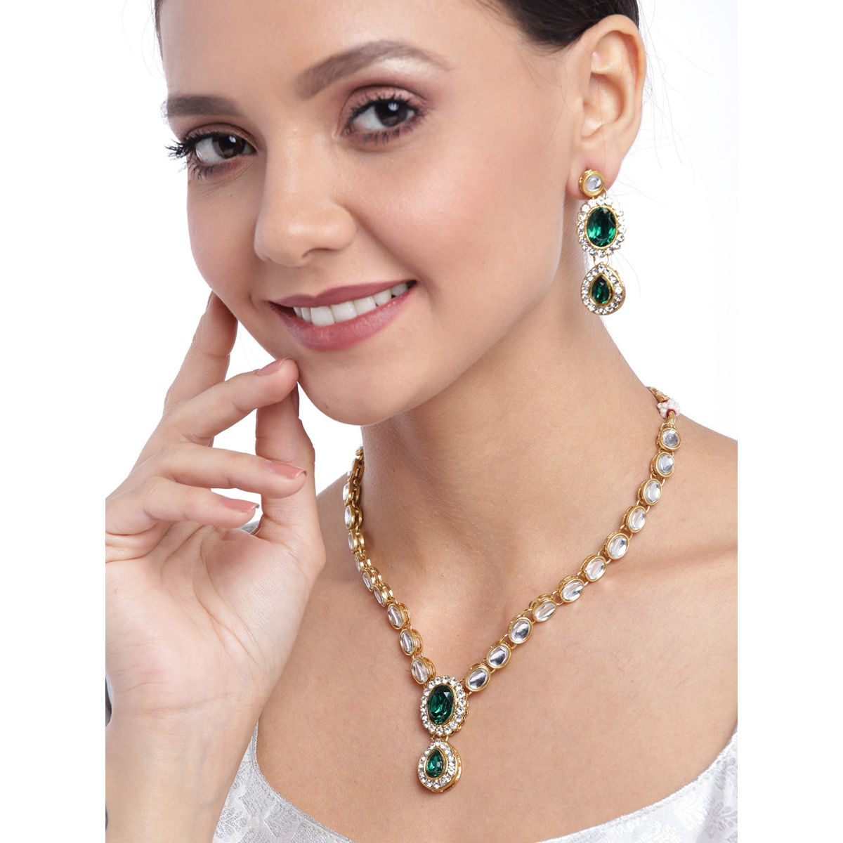Zaveri Pearls Gold Tone Kundan \u0026 Green 