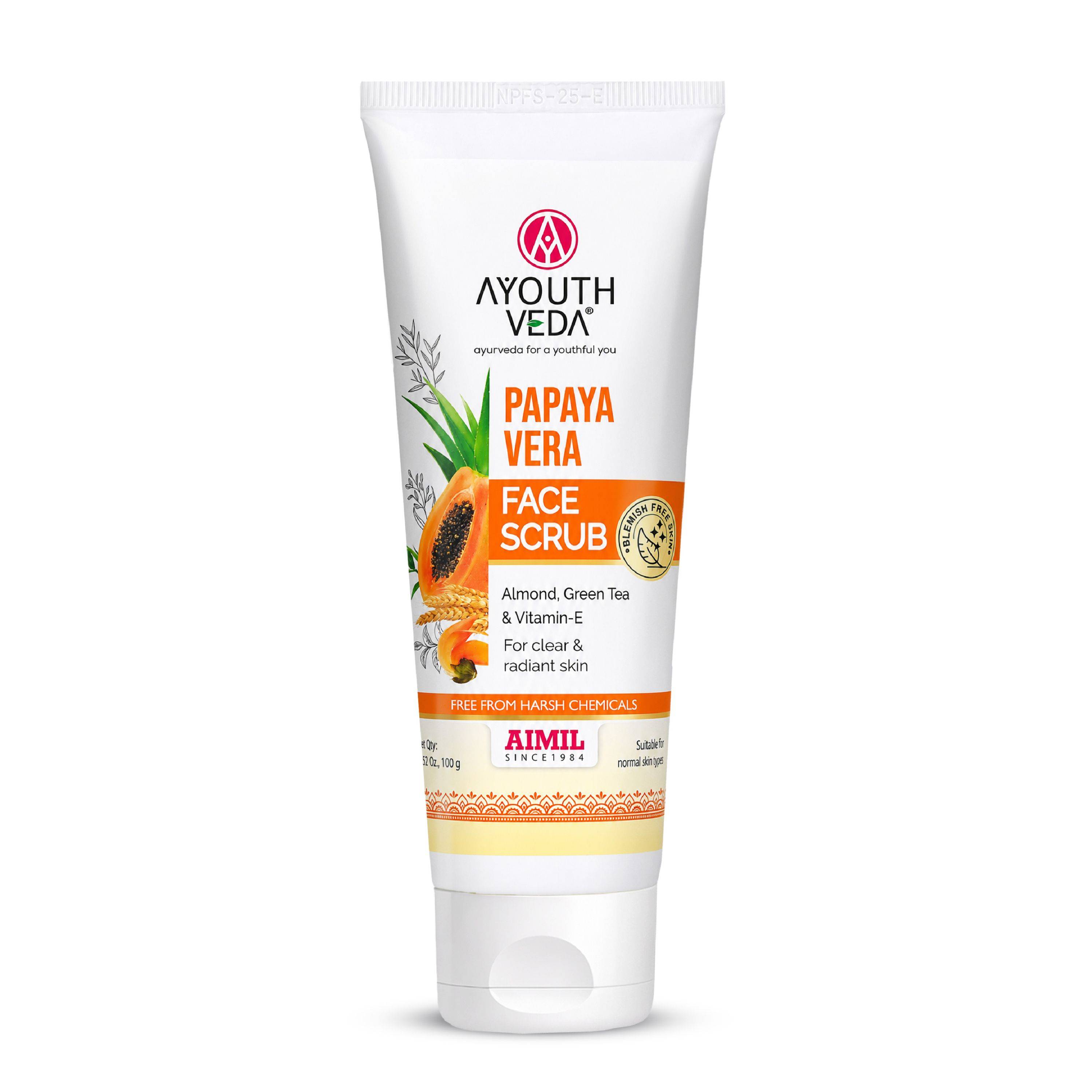Ayouthveda Papaya Vera Face Scrub - Gently Removes Dead Skin, Tan & Impurities