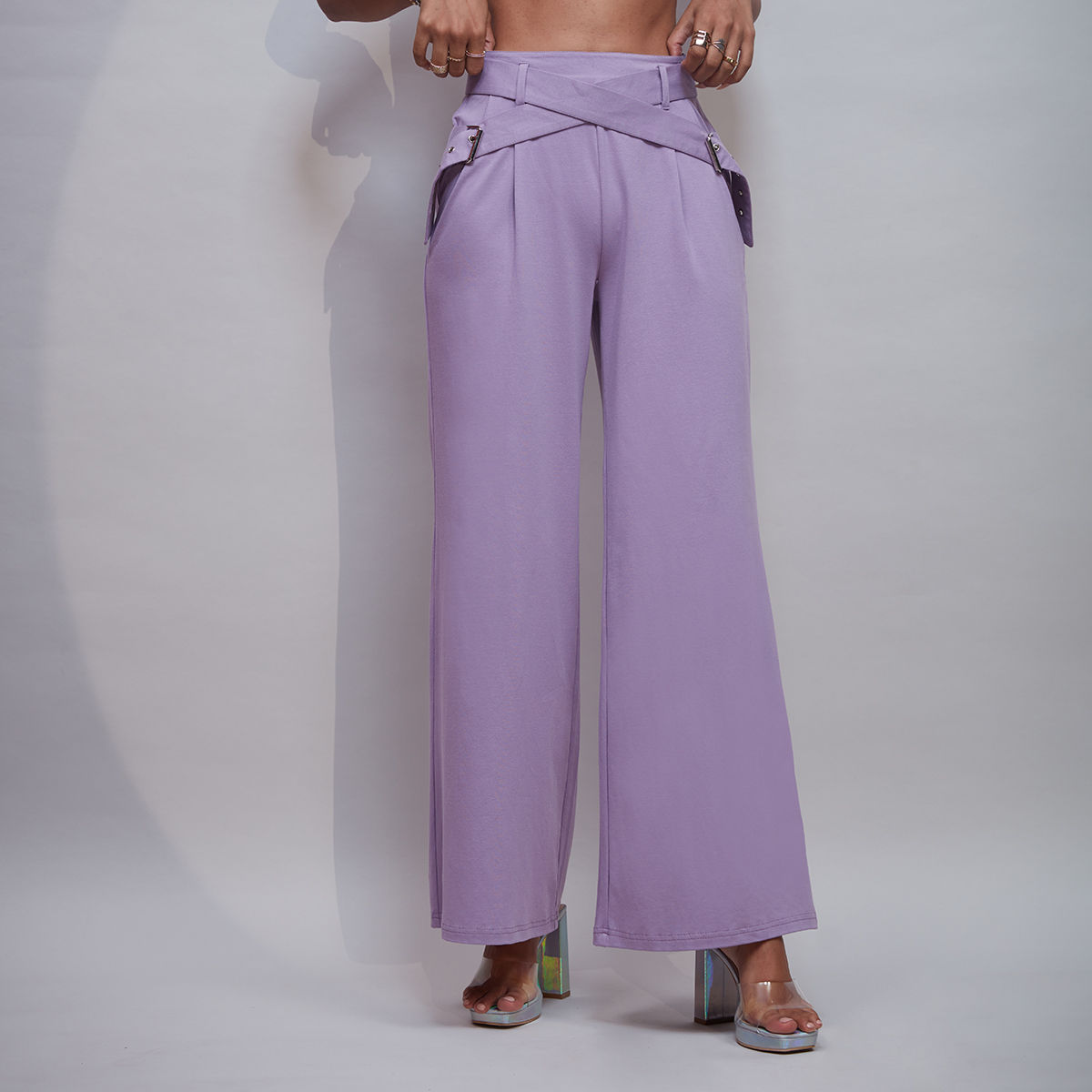 Buy Double Cloth Purple Wide Leg Pant Online - Ciceroni