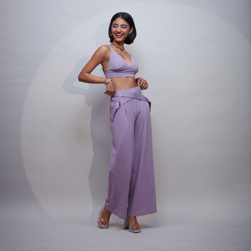 Buy MIXT by Nykaa Fashion Purple Wide Leg High Waist Pants Online