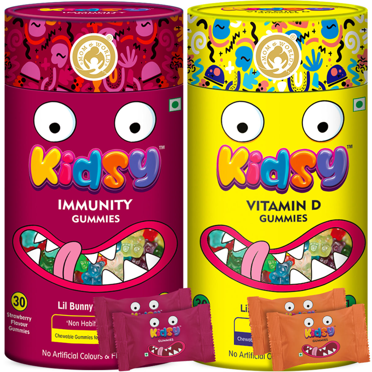 Mom & World Kidsy Immunity Gummies + Vitamin D Gummies For Kids