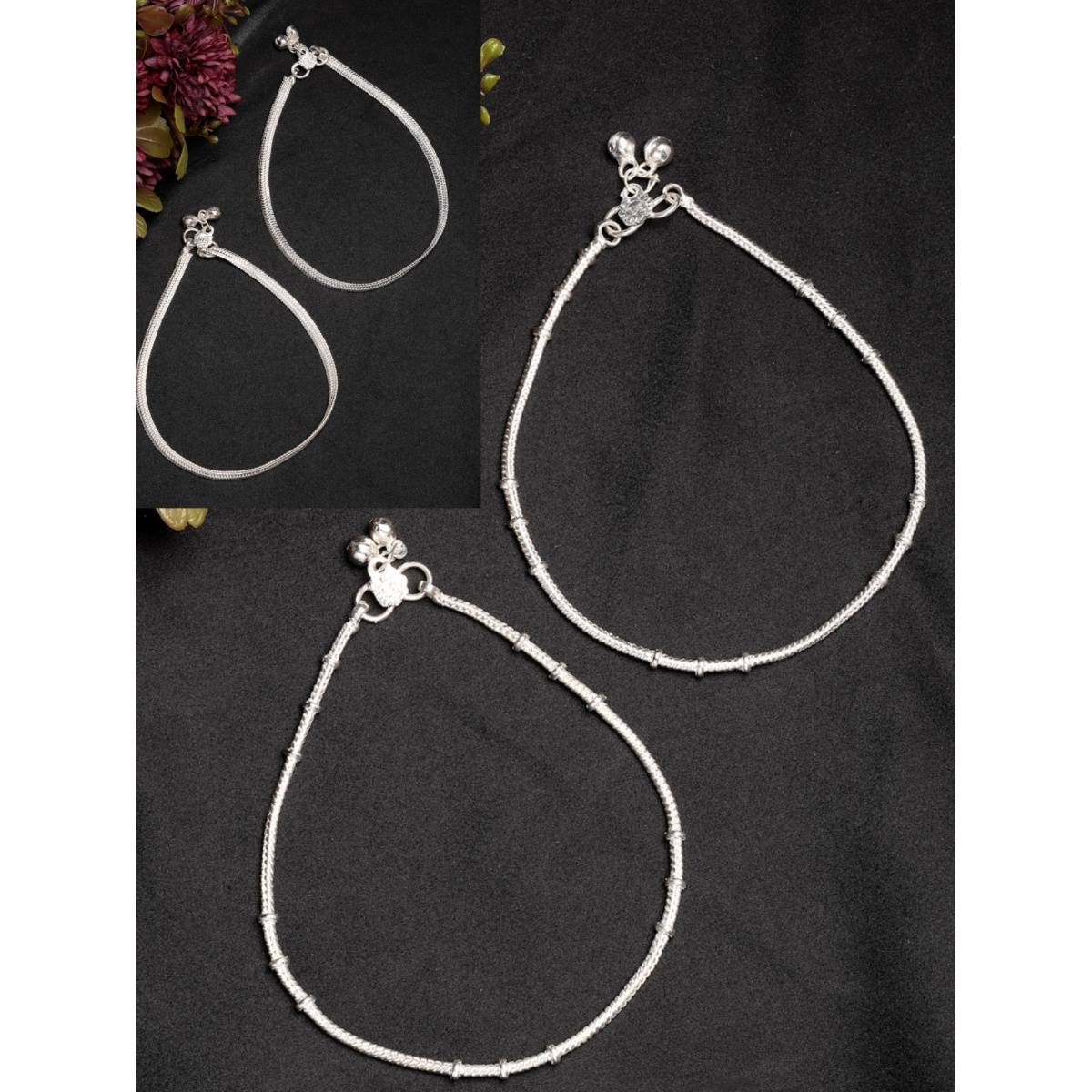 NVR Womens Pair of 2 Silver-Plated Anklets
