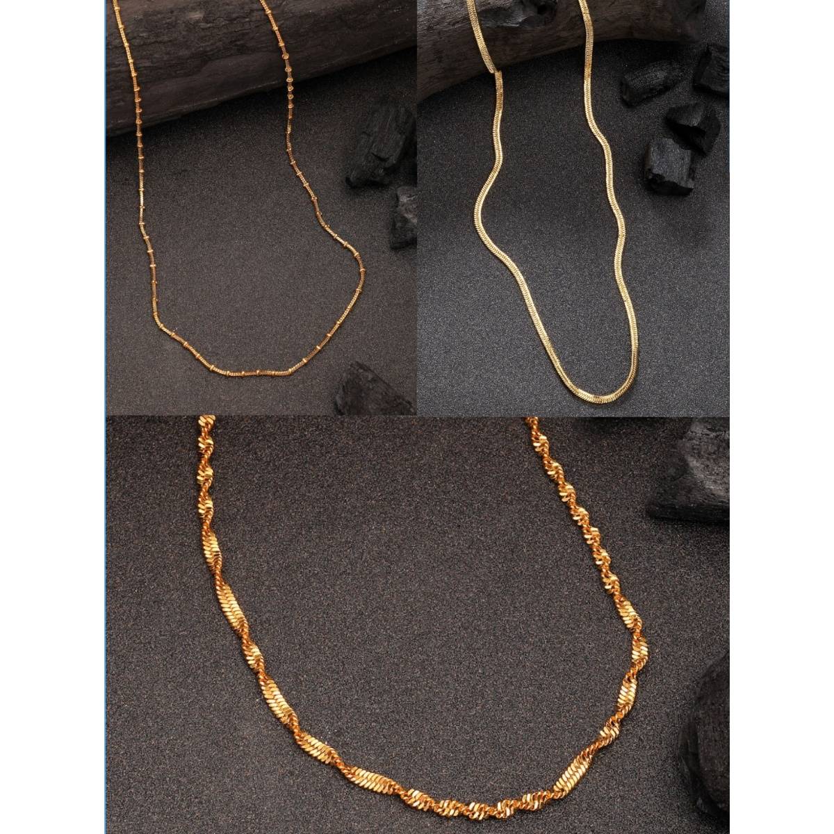 NVR Womens Pack of 3 Gold-Plated Minimal Chain