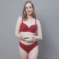 Buy Prettycat Beautiful Chain Strap Plunge Bra Panty Lingerie Set - Red  Online