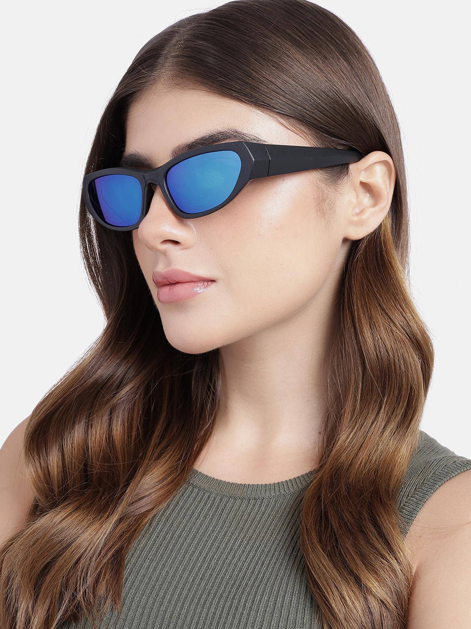 Carlton London Women UV Protected Blue Lens Rectangle Sunglasses (55)