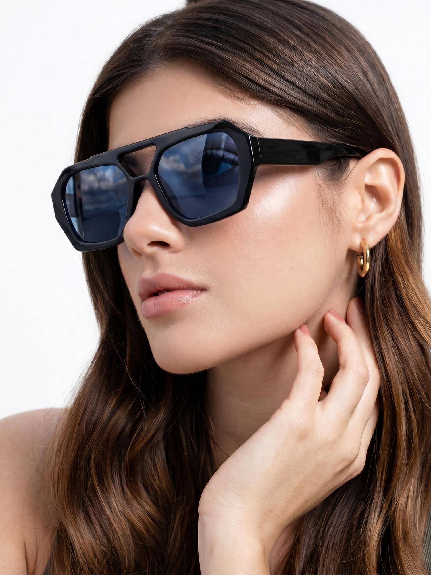 Carlton London Unisex UV Protected Blue Lens Hexagon Sunglasses (51)