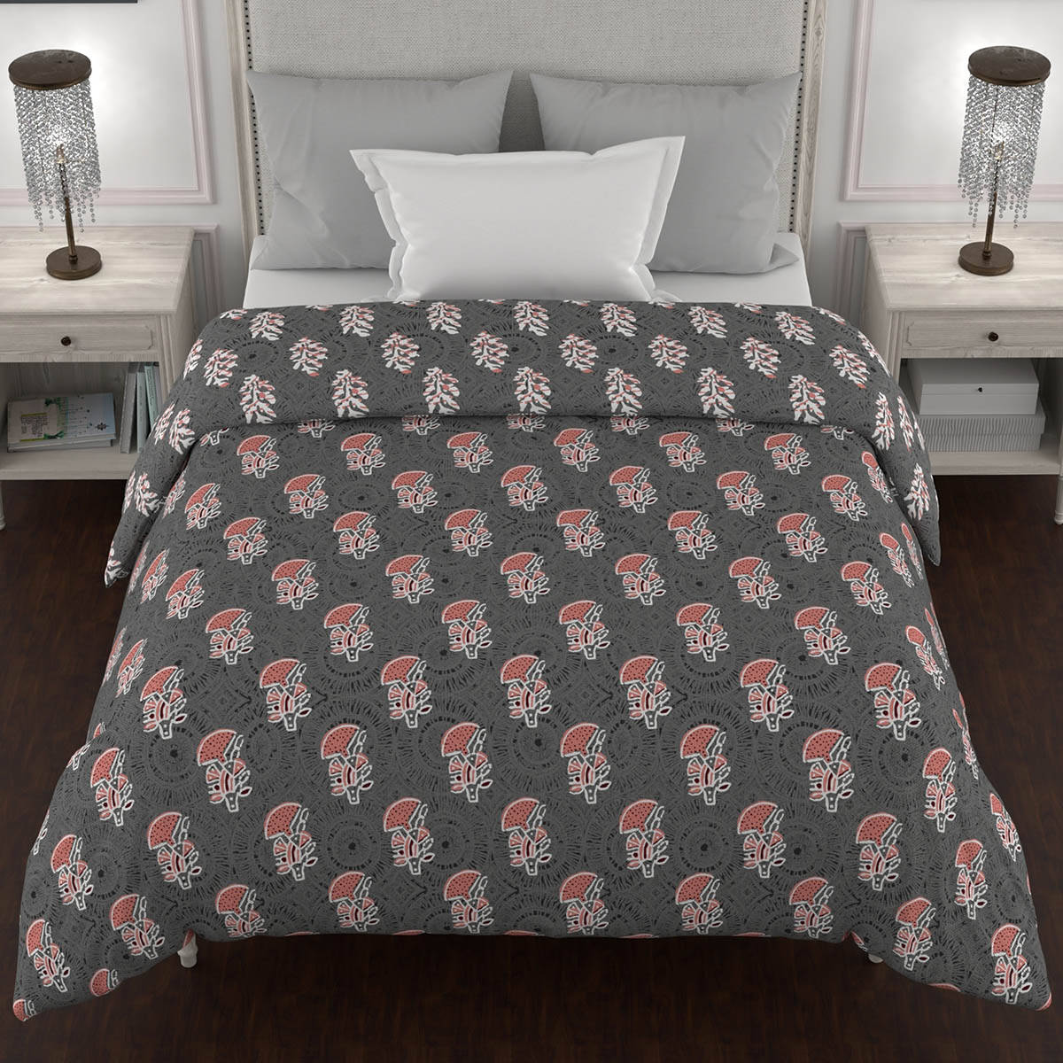 Bella Casa Single Ac Quilt Reversible 150 Gsm Grey - Kalamkari Collection