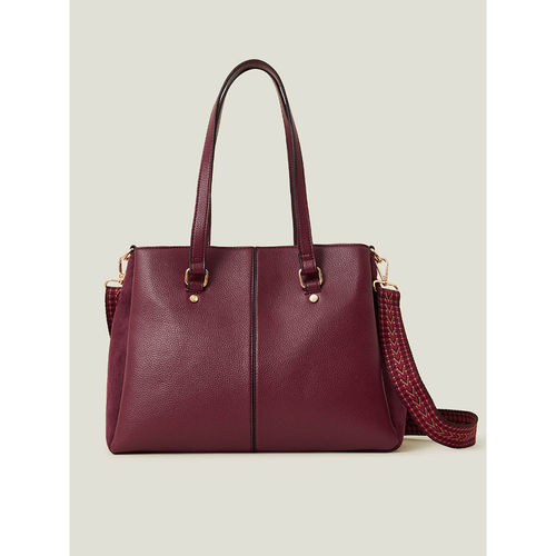 Accessorize London Women's Maroon Webbing Stripe Shoulder Bag with  Detachable Strap