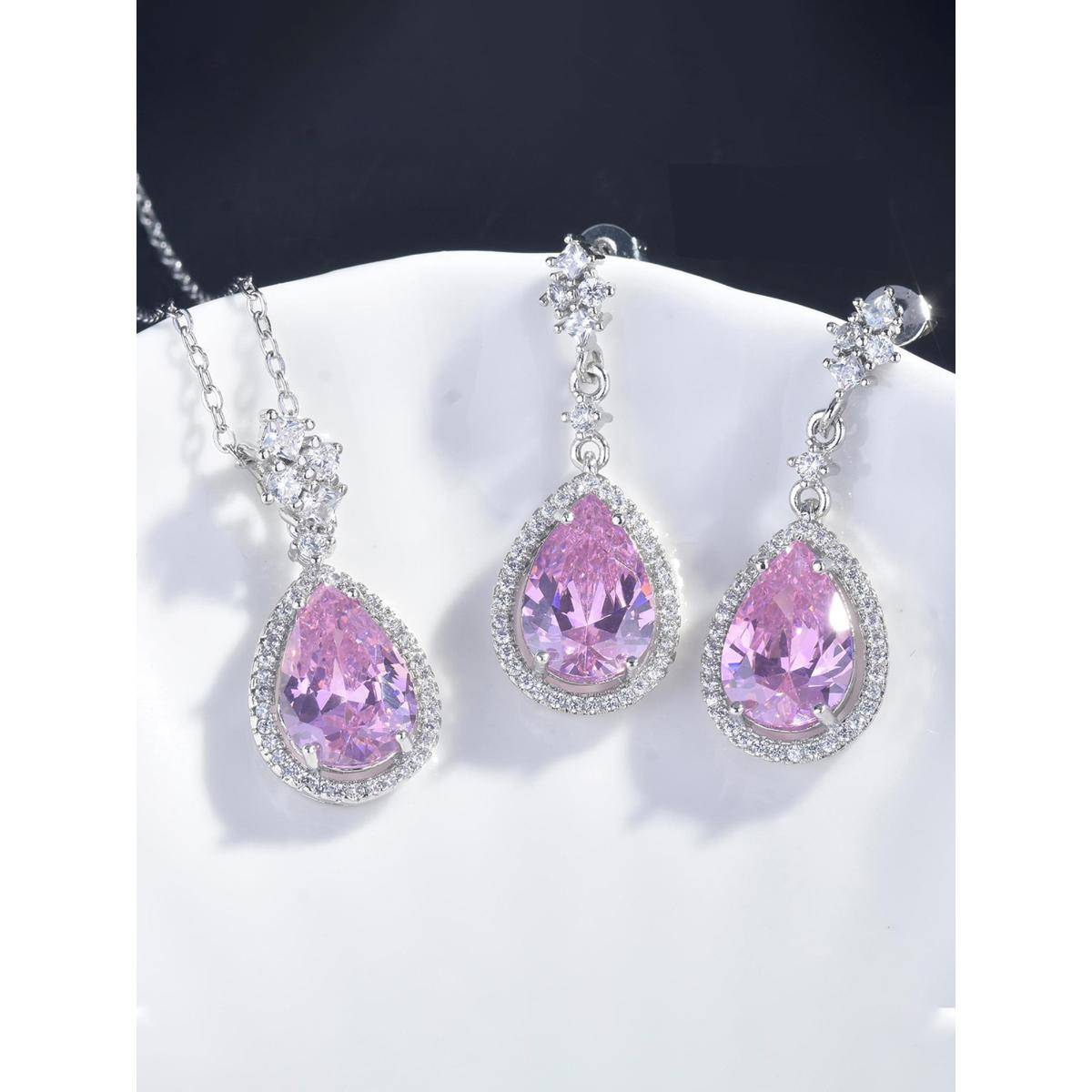 Designs & You Drop Pink Silver Plated Cubic Zirconia Studded Jewellery