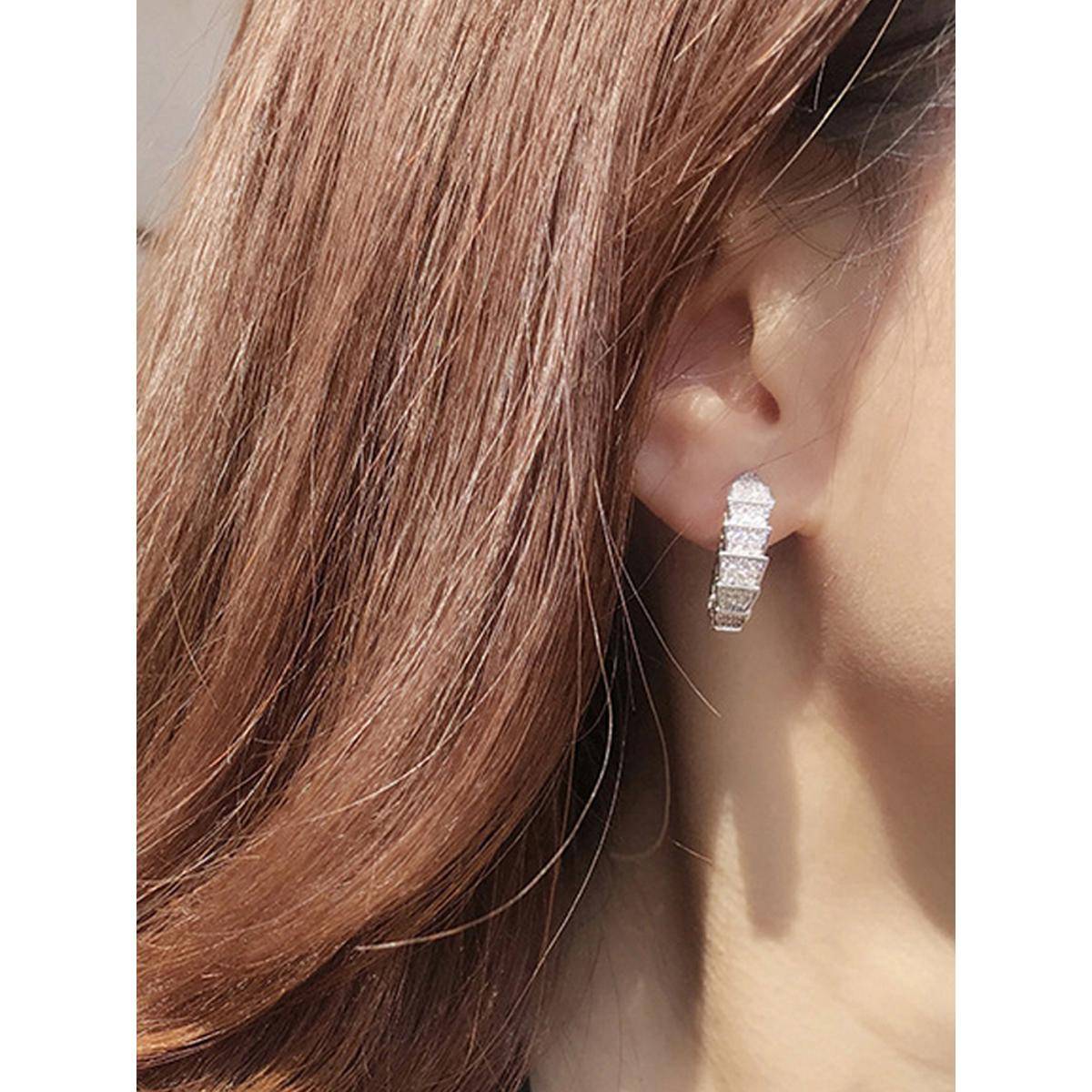 Designs & You Womens White American Diamond Studded Contemporary Shaped Hoop Earrings
