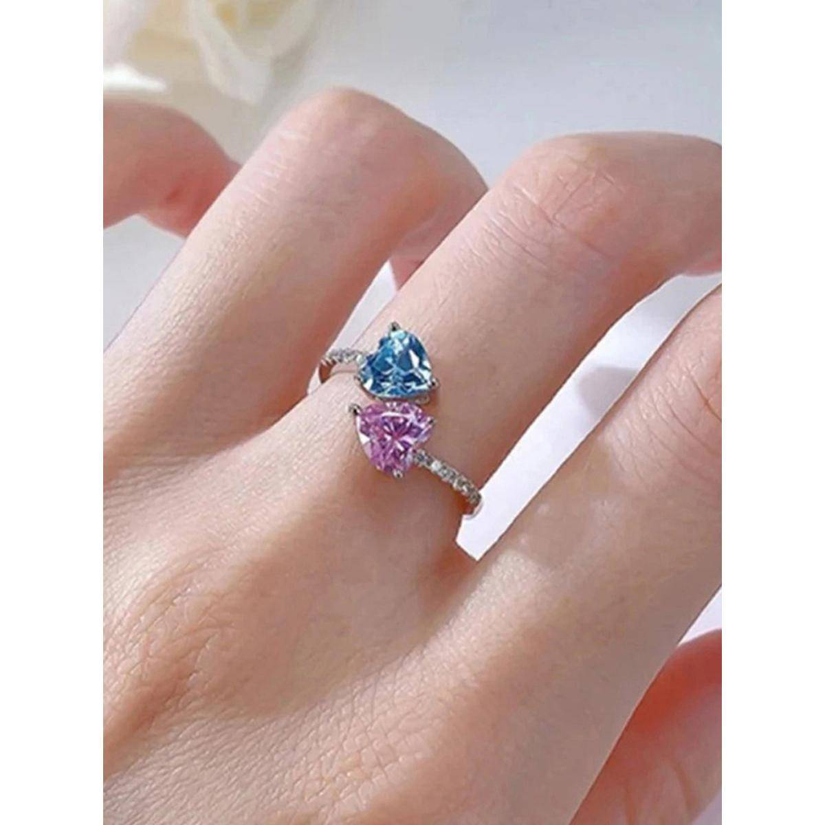 Designs & You Womens Silver Plated AD Stone Studded Heart Shaped Adjustable Ring