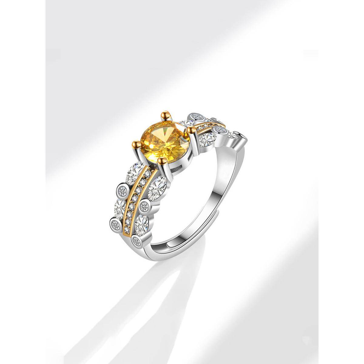 Designs & You Yellow Silver Plated Cubic Zirconia Studded Adjustable Ring