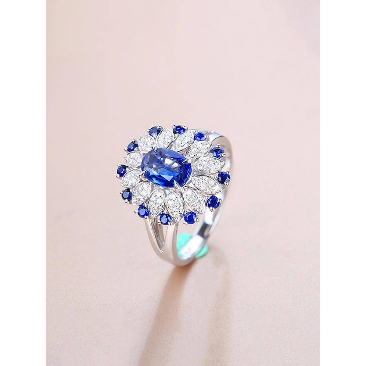 Designs & You Blue Silver Plated Cubic Zirconia Stone Studded Adjustable Ring