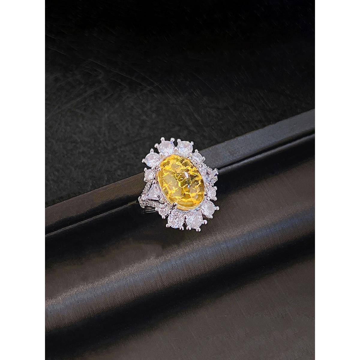 Designs & You Yellow Gold Plated Stone Studded Adjustable Ring