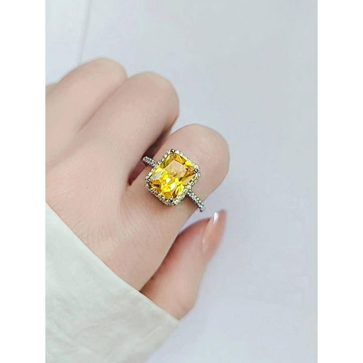 Designs & You Yellow Silver Plated Cubic Zirconia Studded Adjustable Ring