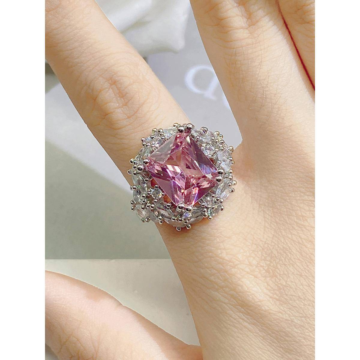 Designs & You Pink Silver Plated Cubic Zirconia Stone Studded Adjustable Ring