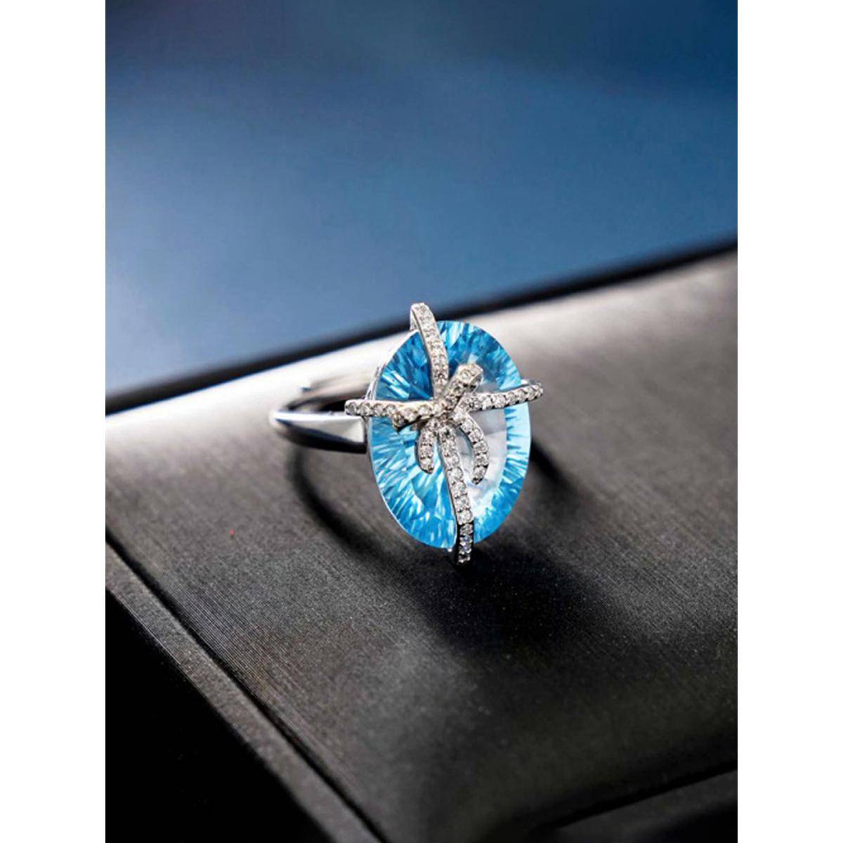Designs & You Blue Silver Plated American Diamond Studded Anti Tarnish Ring