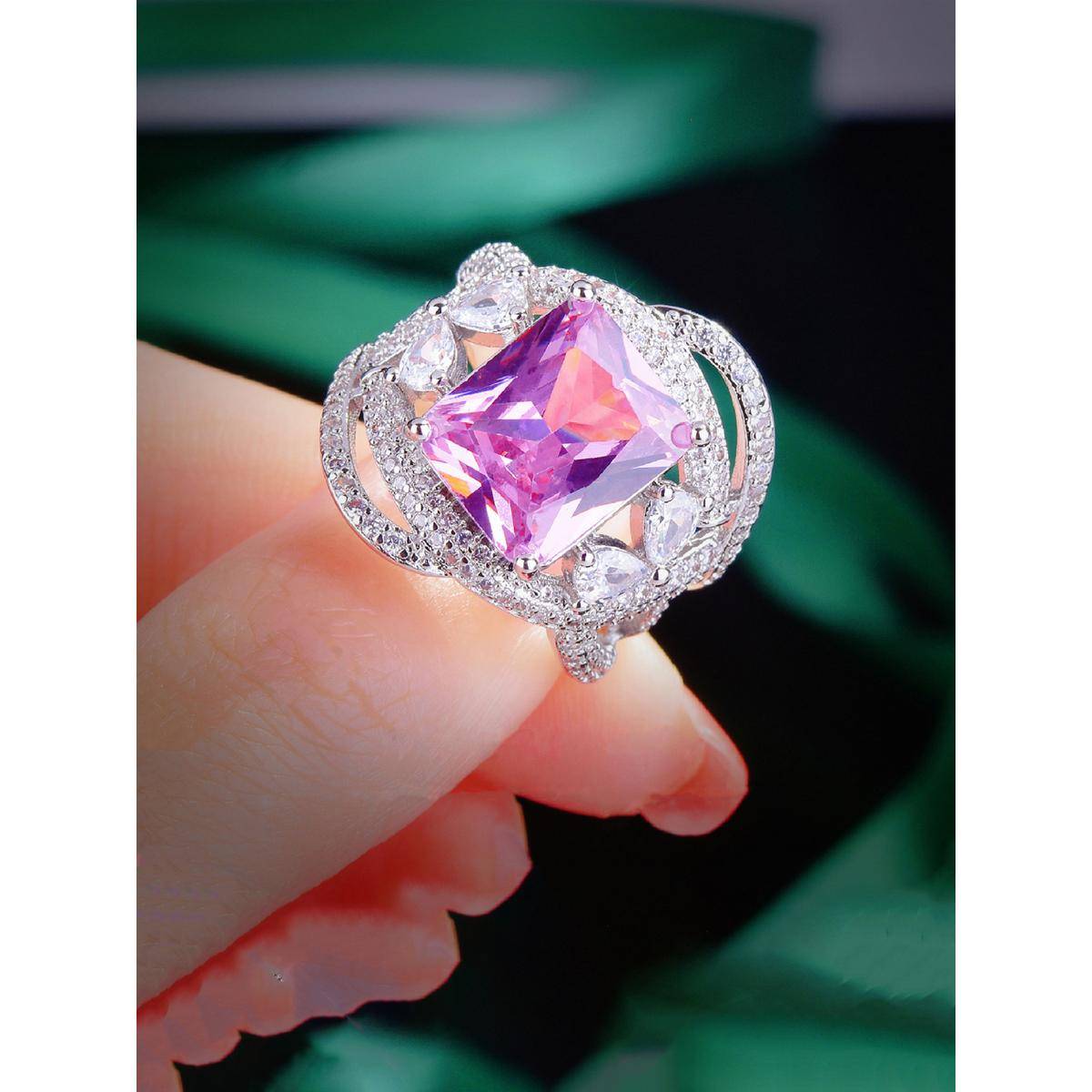 Designs & You Pink Sliver Plated Cubic Zirconia Studded Ring