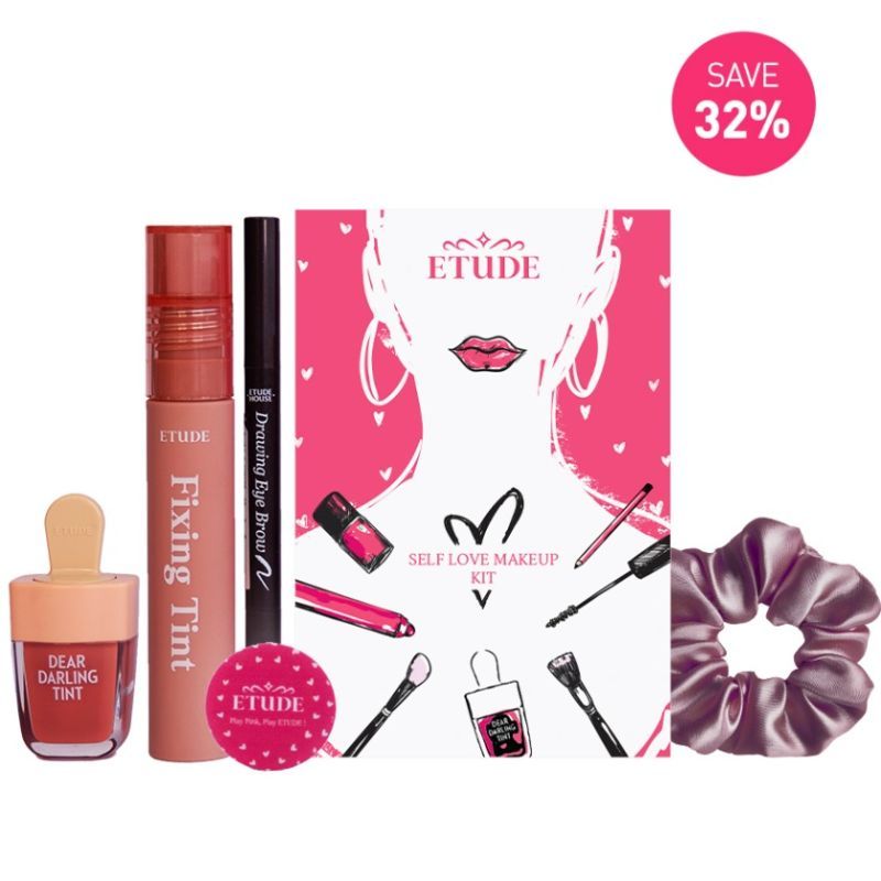 ETUDE HOUSE Self Love Makeup Kit (5 Pcs-Fixing Tint, Water Gel Tint, Drawing Eyebrow & 2 Gifts)