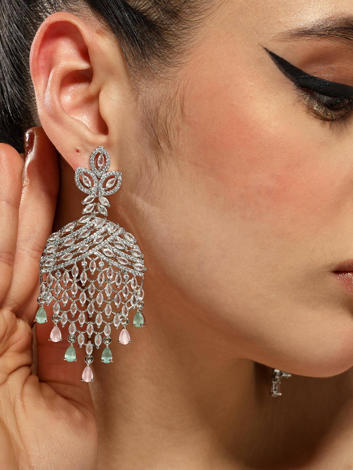 VENI White 92.5 Silver Plated Oxidized Earrings