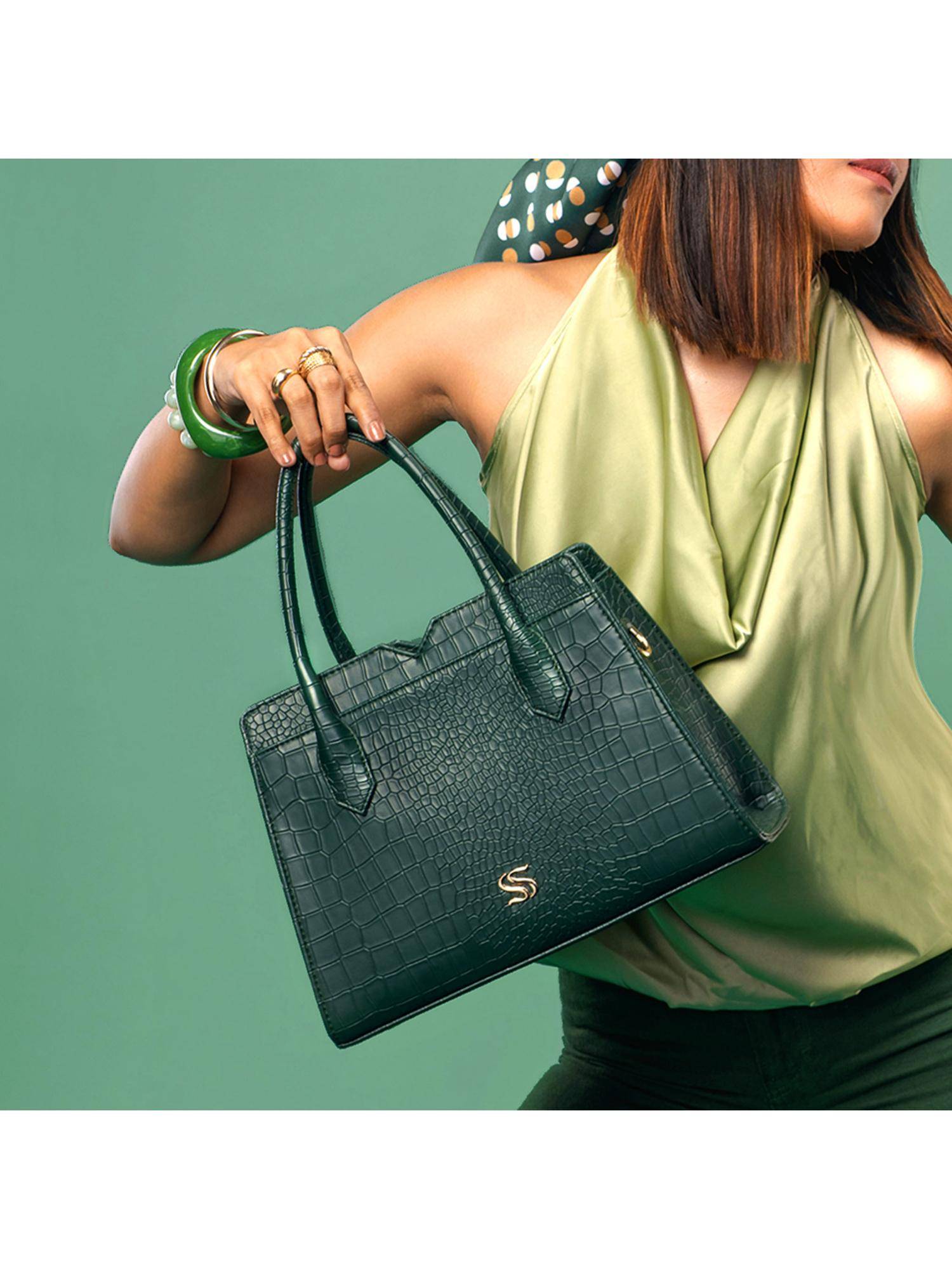 Strokes by Namrata Mehta Emerald Elegance Poise Handbag with Detachable Strap