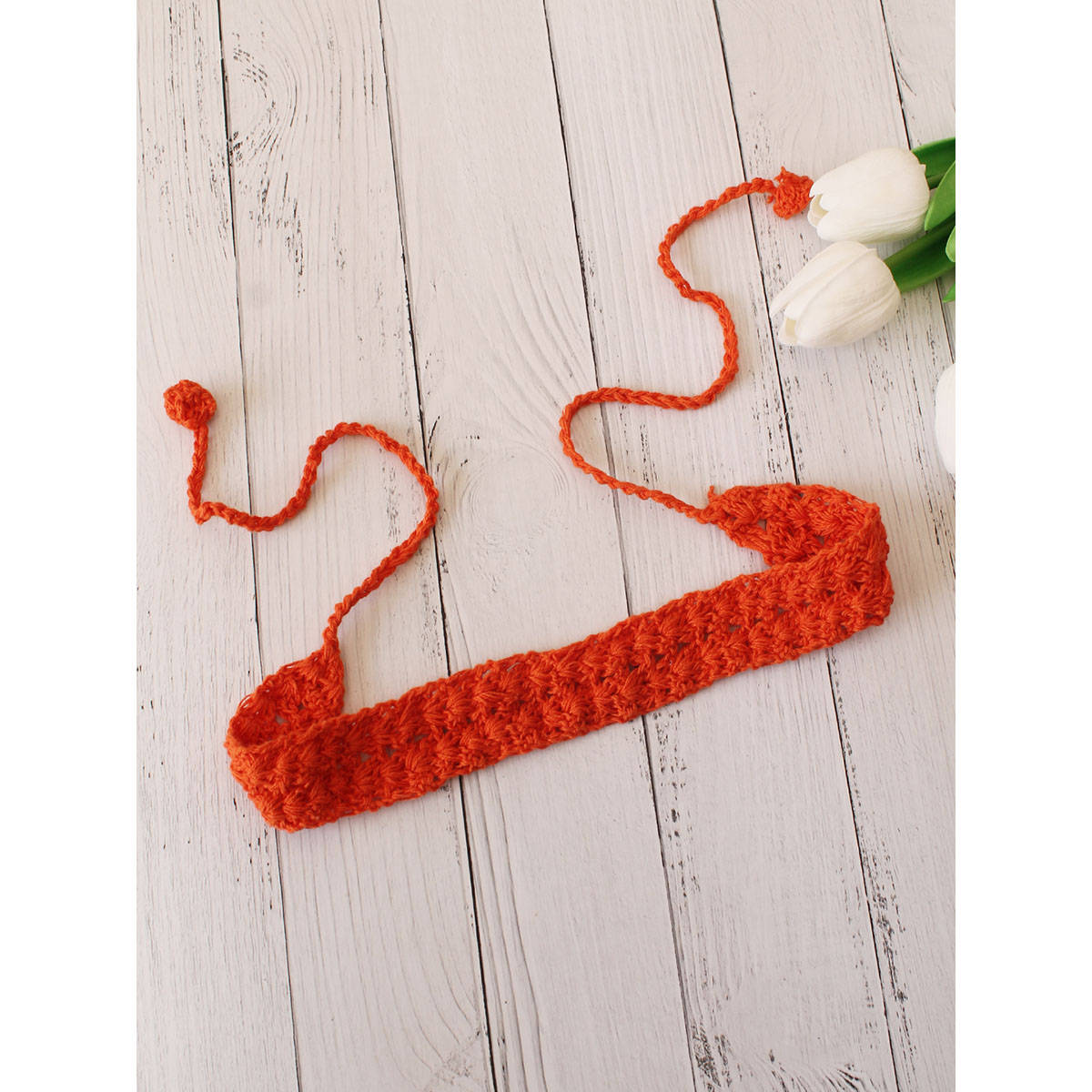 Velvery Crochet Orange Scallop Design Cotton Headband