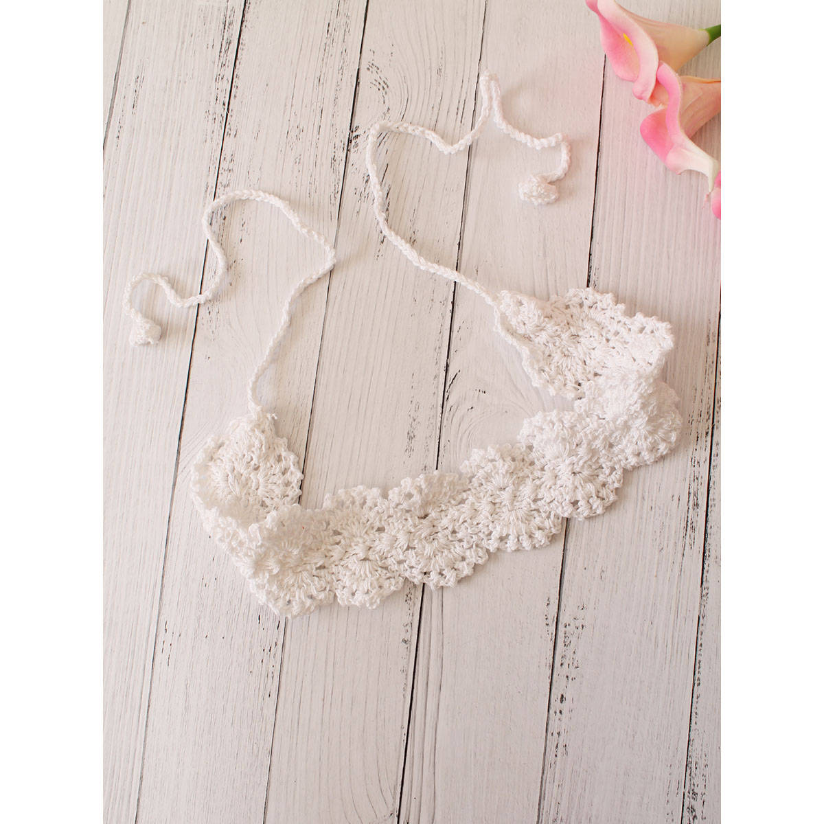 Velvery Crochet White Scallop Design Cotton Headband
