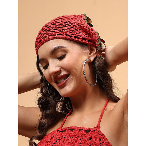 Buy Velvery Women Red Crochet Embellished Head Scarf Online