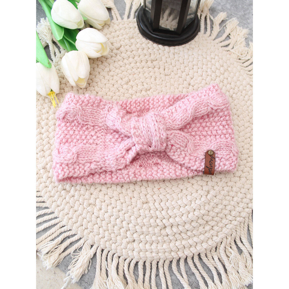 Velvery Hand-Knitted Pink Self Design Acrylic Headband